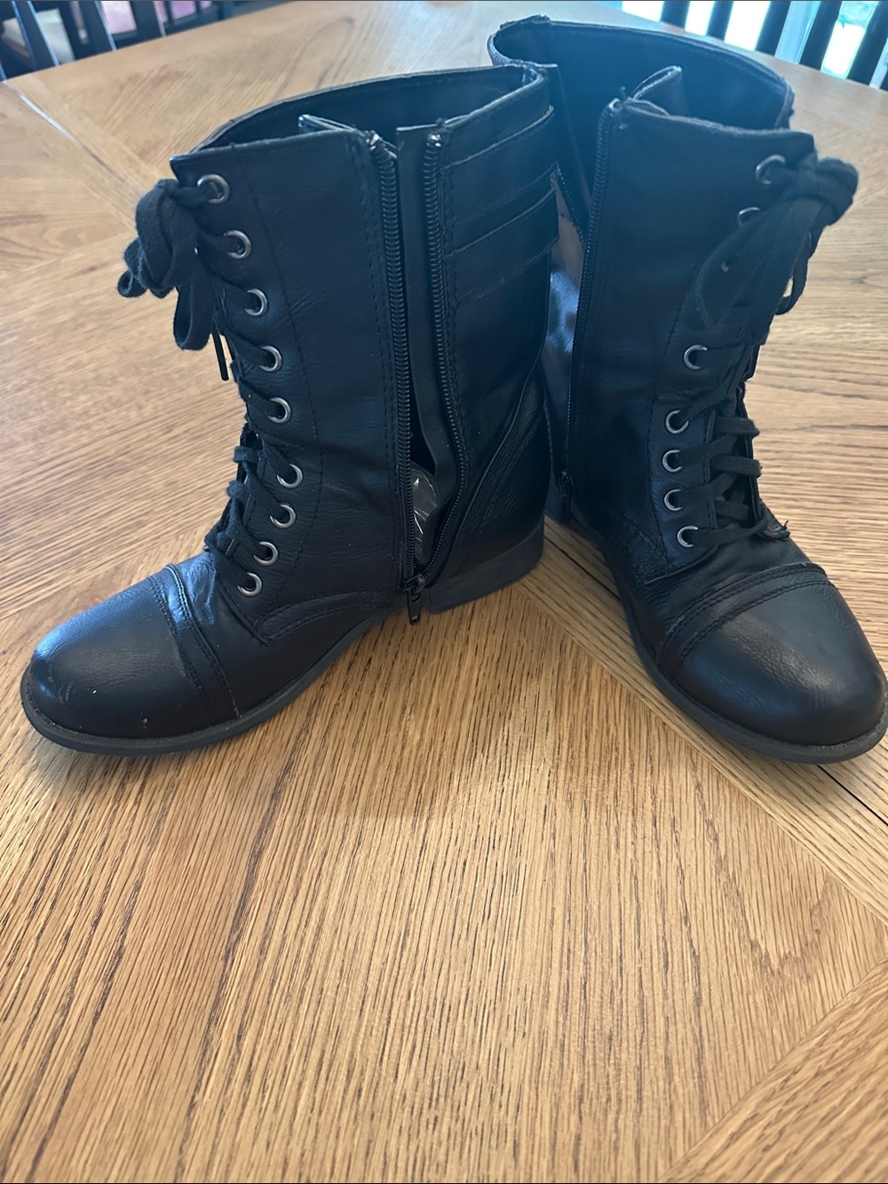Rampage Black Lace-Up Combat Boots with Side Zipper